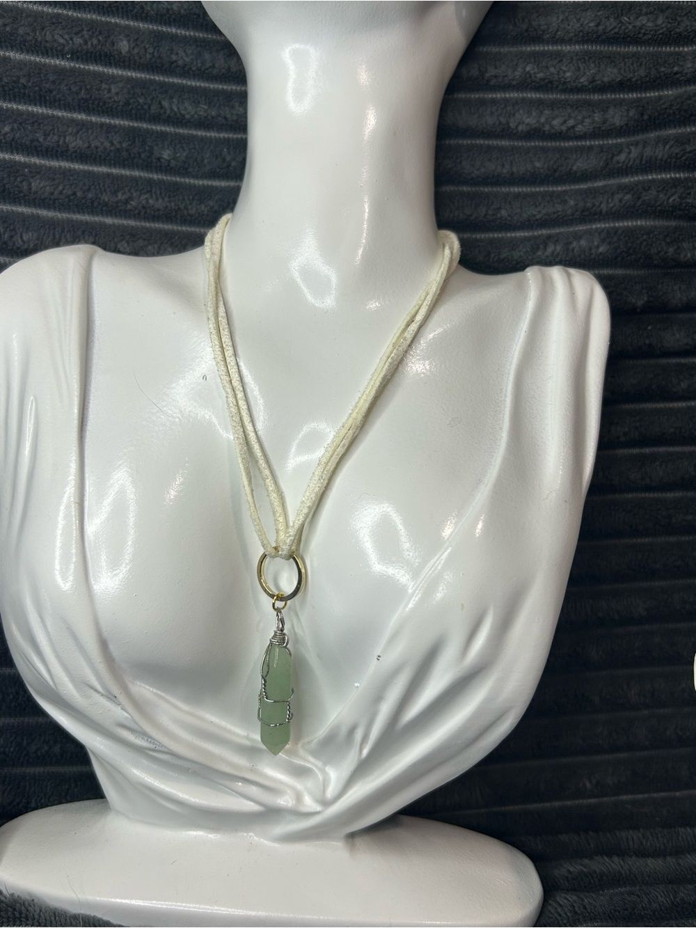 Pale Green Crystal Point Wire Wrapped Faux Suede Choker Necklace
